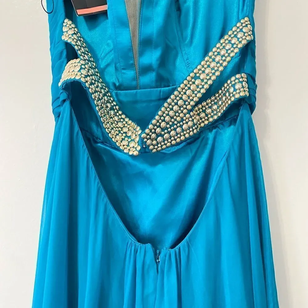 La Femme Dark Turquoise Prom Maxi Dress